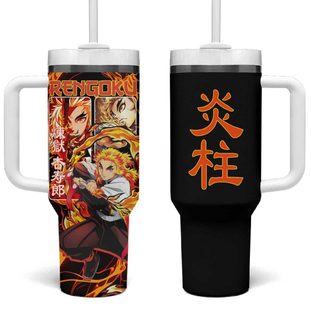 Rengoku Demon Slayer Tumbler With Handle With Fiery Sword And Phoenix Design