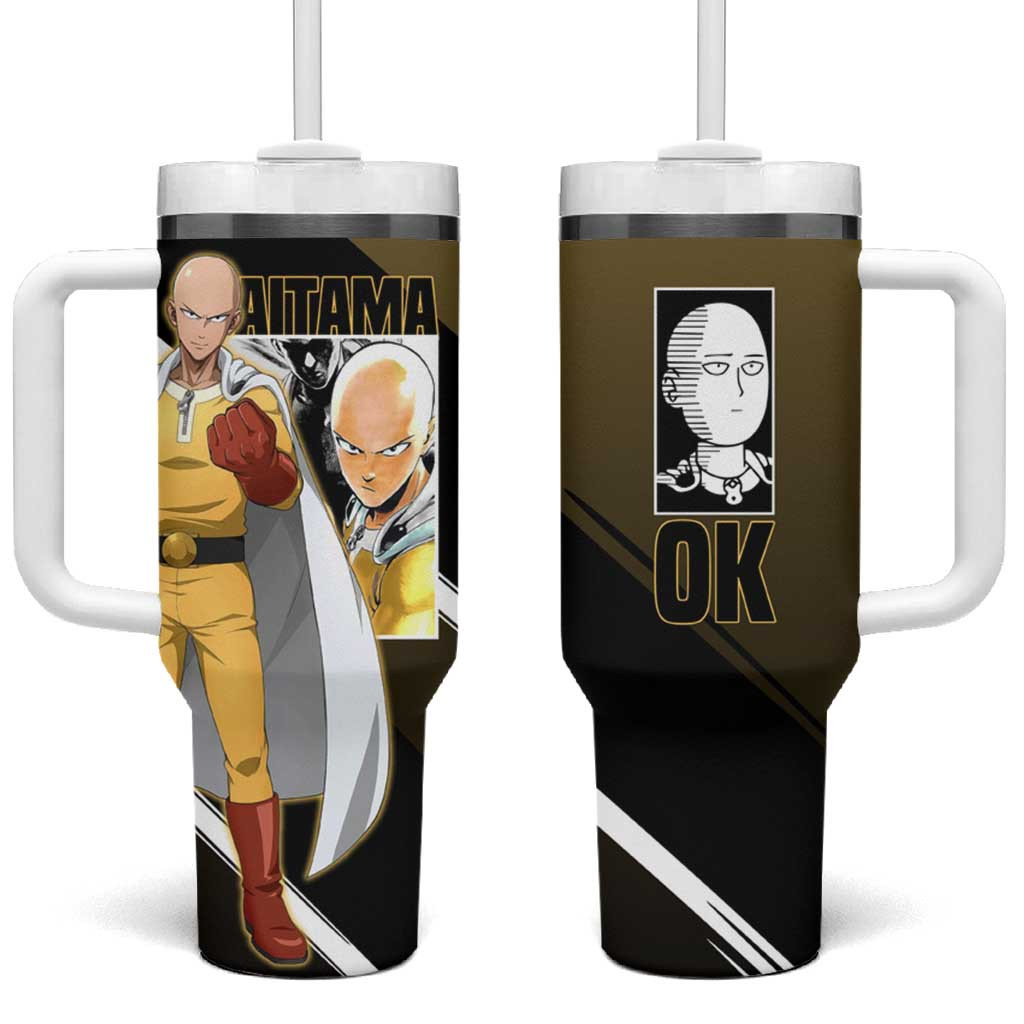 Saitama Gold And Black Anime Tumbler With Handle One Punch Man Serious Punch Hero Design
