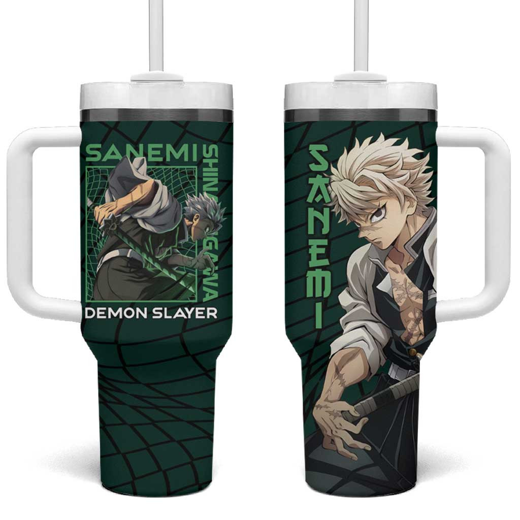 Sanemi Shinazugawa Demon Slayer Tumbler With Handle Wind Hashira Green Grid Style