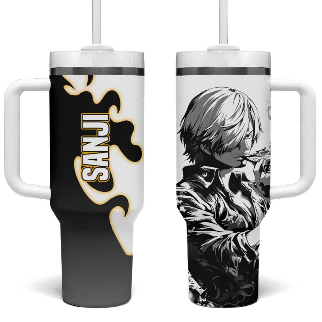Sanji One Piece Tumbler With Handle With Monochrome Black Gold Kick Fighter Manga Style