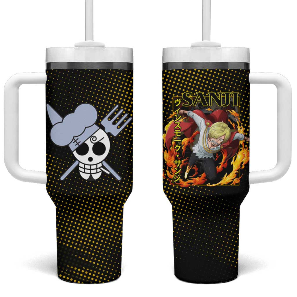Sanji Tumbler With Handle With Fire Kick Anime Artwork In Black And Yellow
