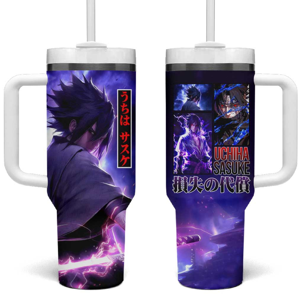 Sasuke Uchiha Naruto Tumbler With Handle Purple Lightning Sword Sharingan Design