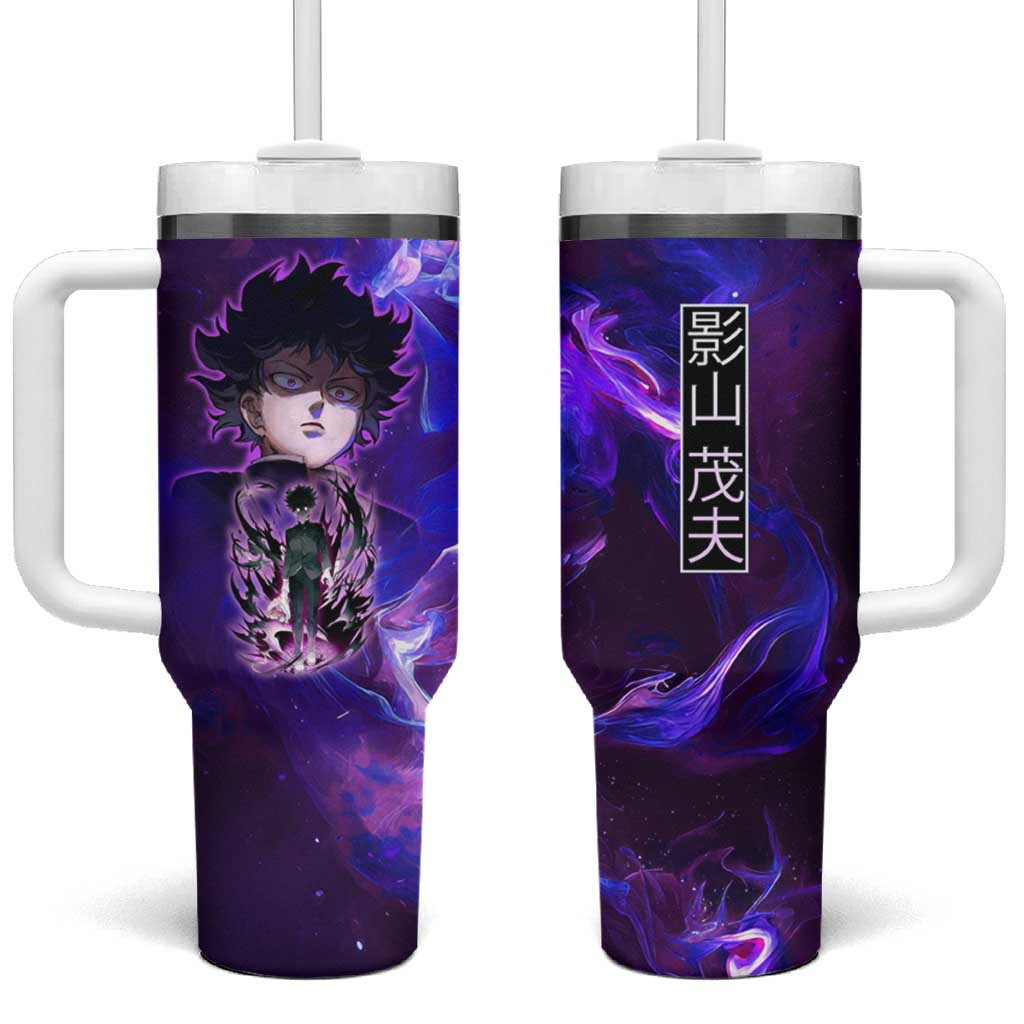 Shigeo Kageyama Mob Psycho 100 Tumbler With Handle Anime Purple Flame Retro Panel