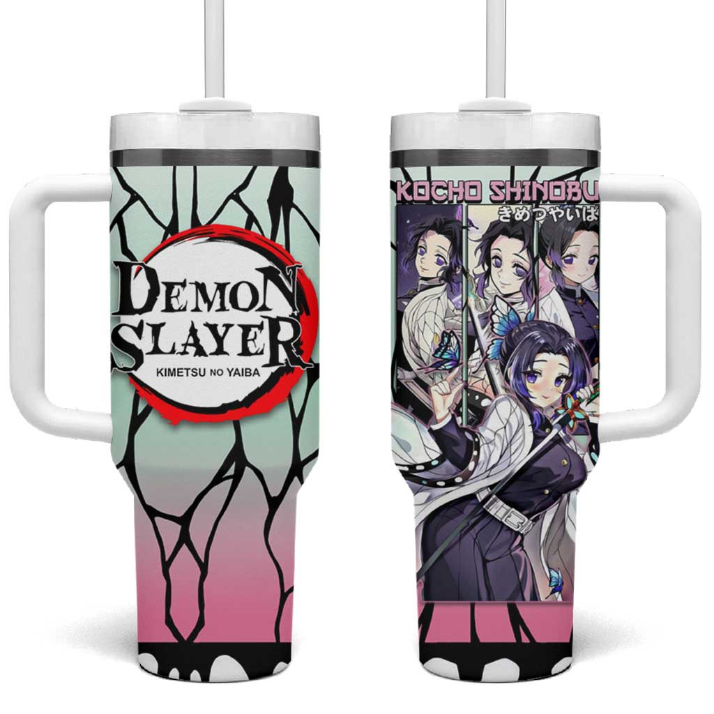 Shinobu Kocho Tumbler With Handle With Butterfly Hashira Design And Demon Slayer Anime