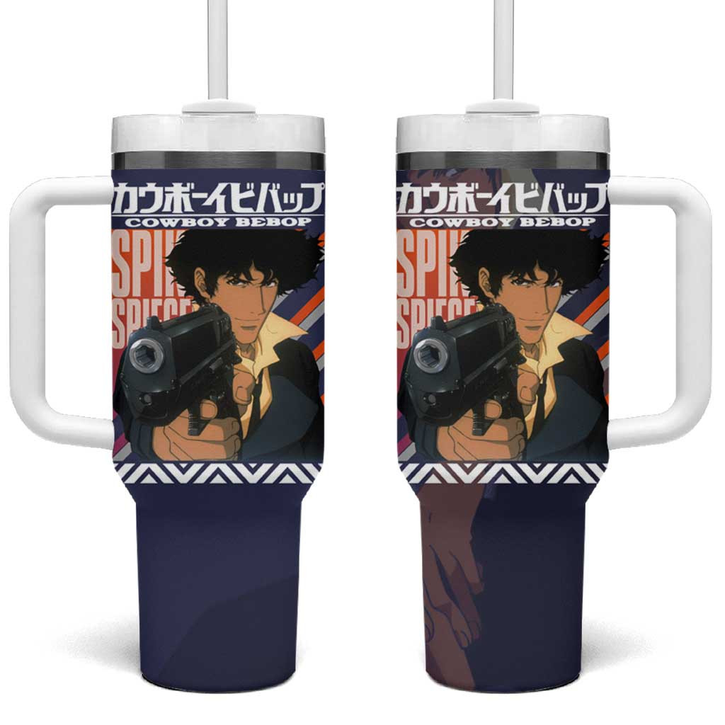 Spike Spiegel Cowboy Bebop Tumbler With Handle With Navy Blue Gunpoint Graphic