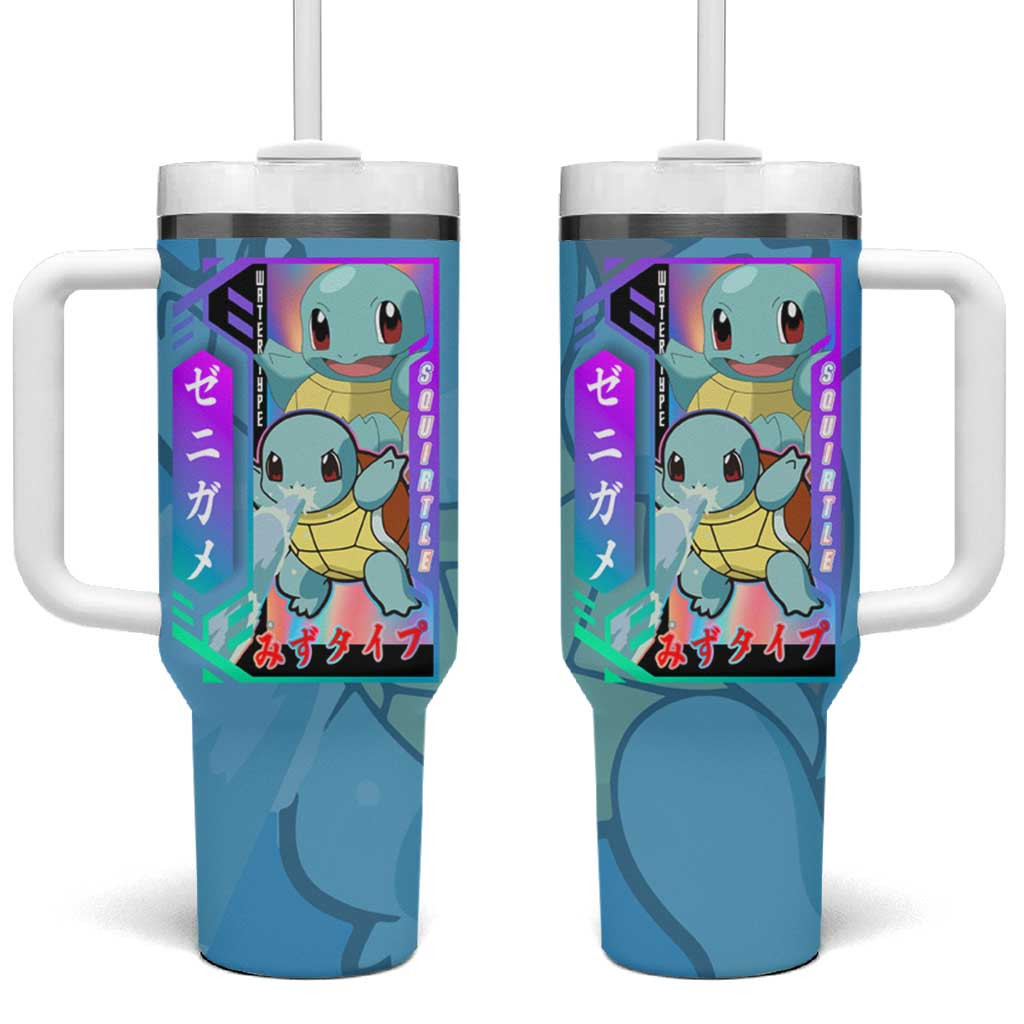Squirtle Poke Tumbler With Handle With Retro Blue And White Bubble Splash Style