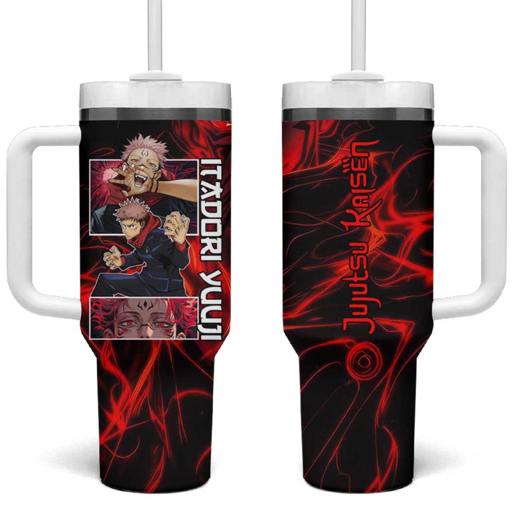 Sukuna And Itadori Yuji Jujutsu Kaisen Tumbler With Handle With Red Aura Energy