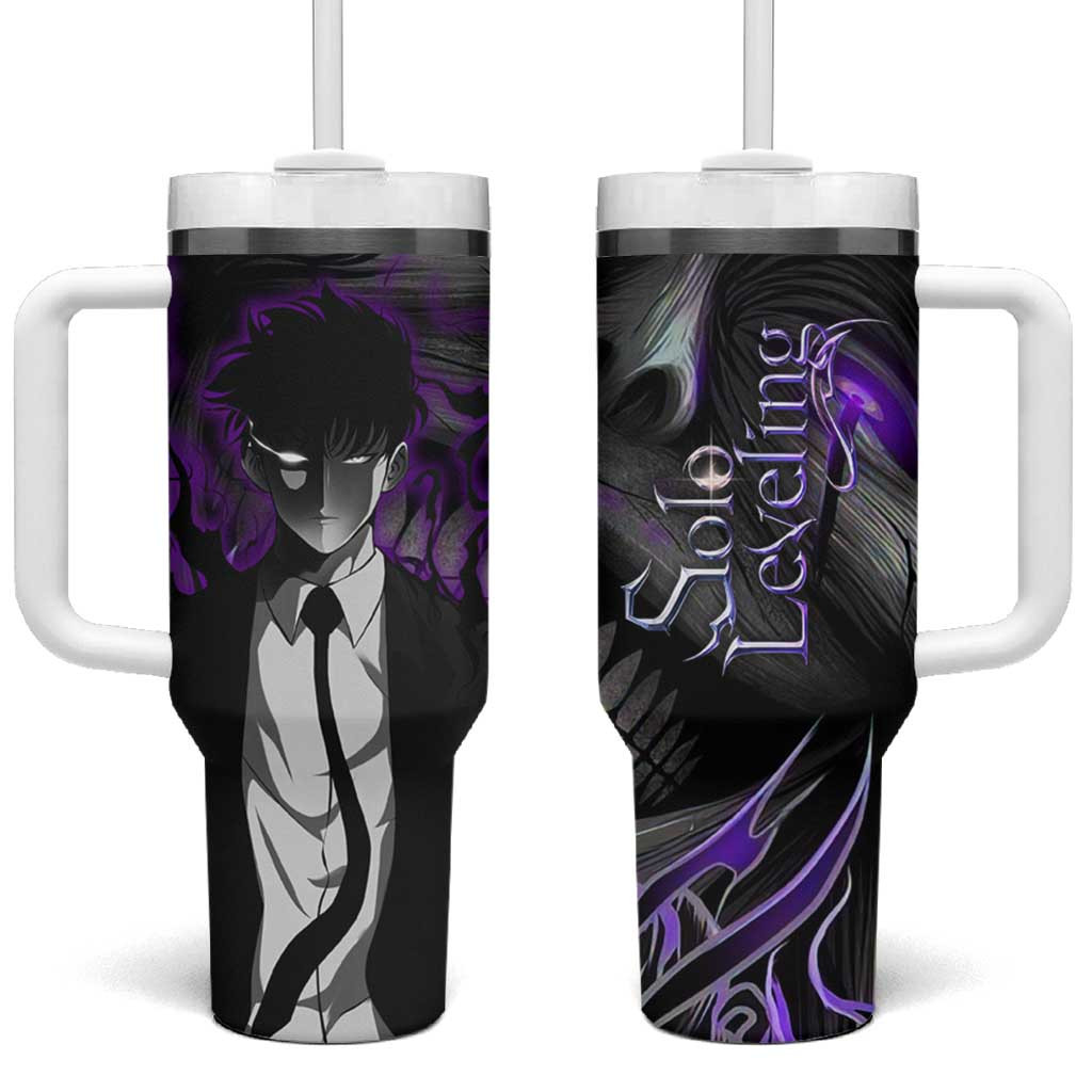 Sung Jin Woo Solo Leveling Shadow Monarch Tumbler With Handle In Black Coat Anime Style