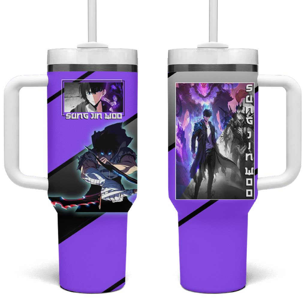 Sung Jin Woo Solo Leveling Tumbler With Handle Shadow Monarch Purple Energy Theme