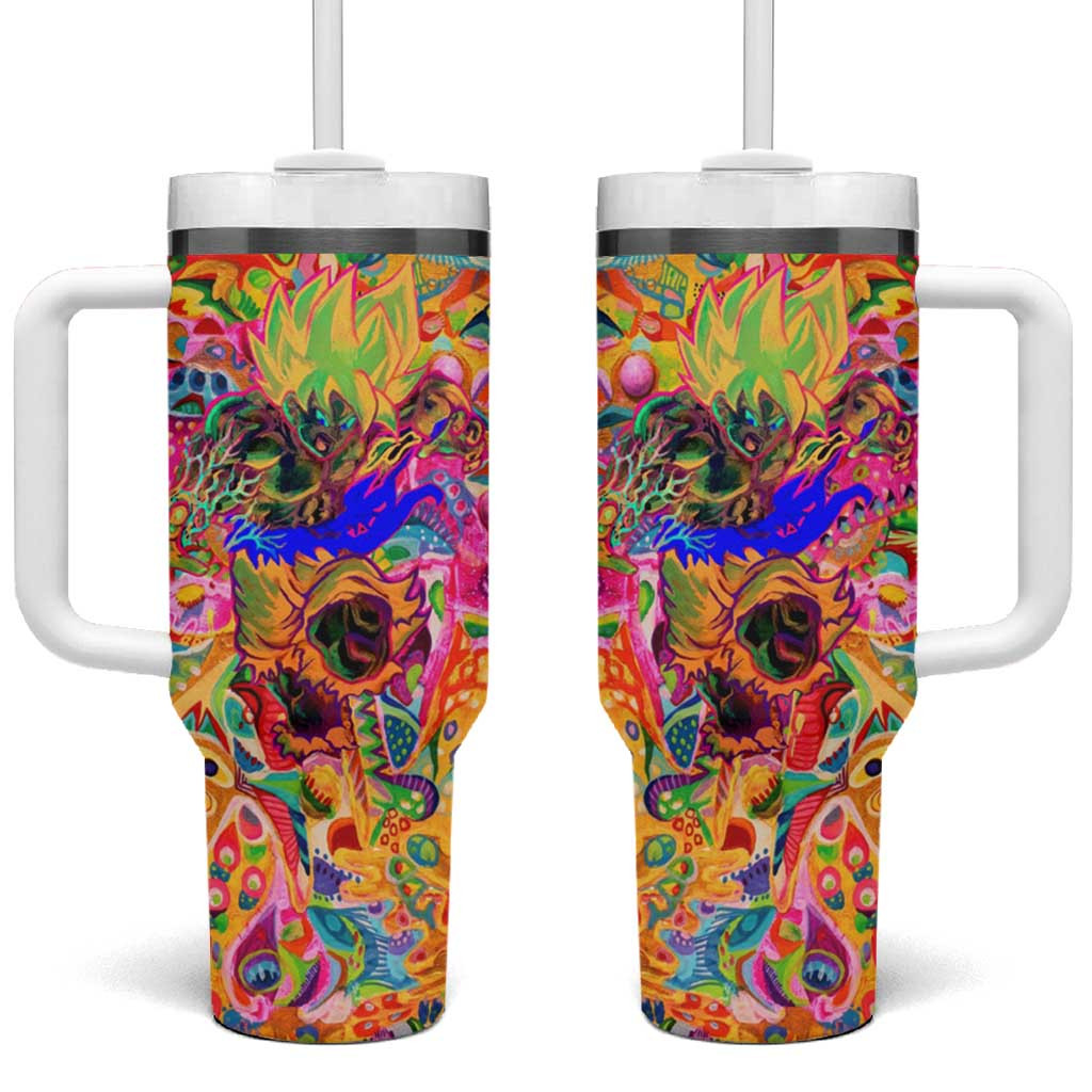 Super Saiyan Goku Dragon Ball Tumbler With Handle With Psychedelic Neon Energy Burst
