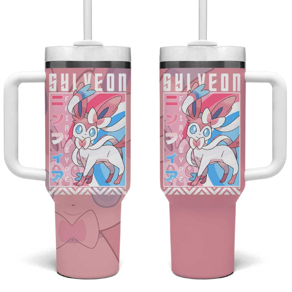Sylveon Poke Tumbler With Handle With Pastel Pink And Japanese Text Design