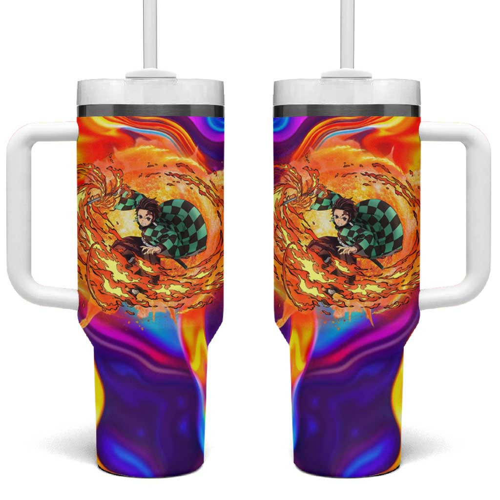 Tanjiro Demon Slayer Tumbler With Handle With Blazing Flame Swirl Theme