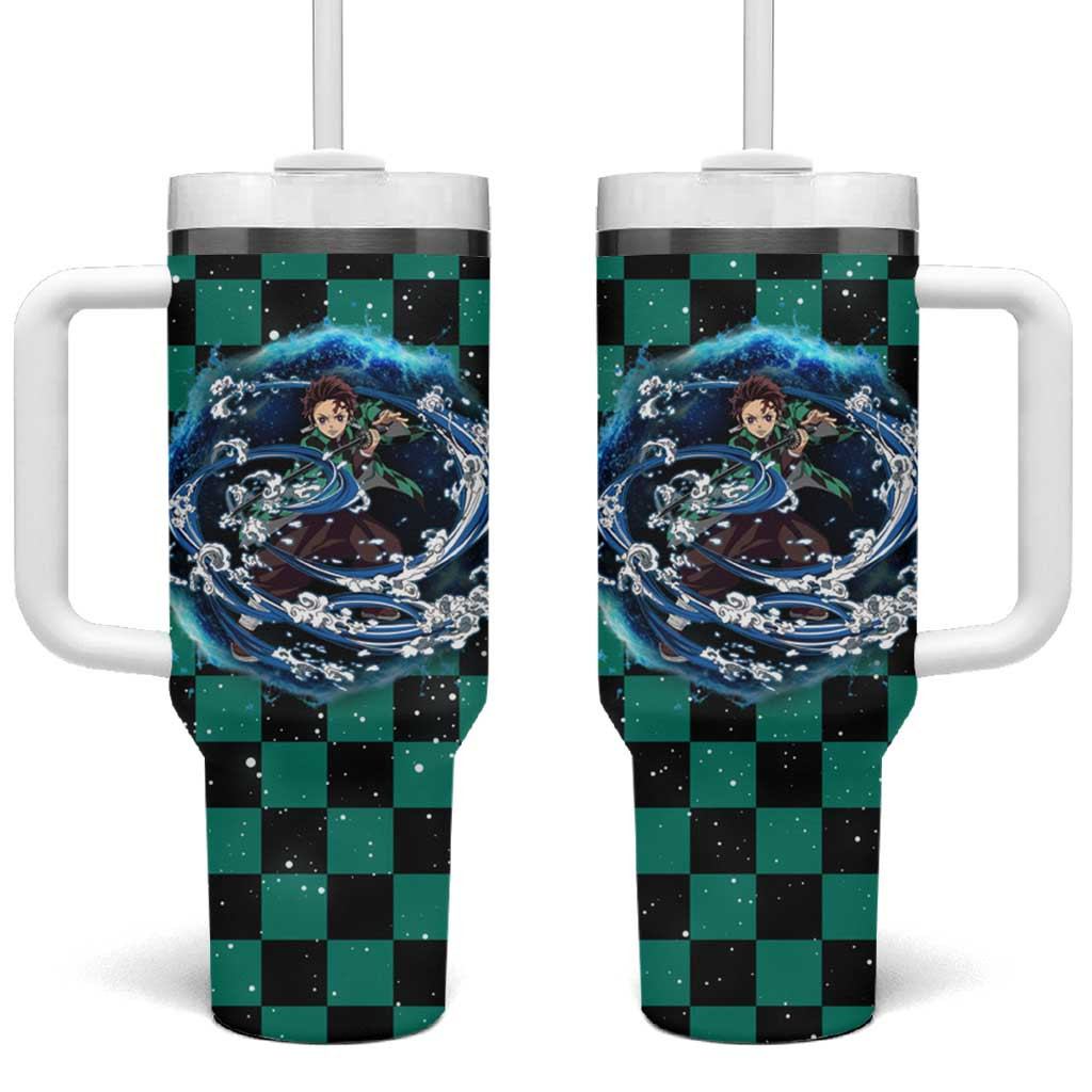 Tanjiro Demon Slayer Tumbler With Handle With Classic Checkered Wave Theme