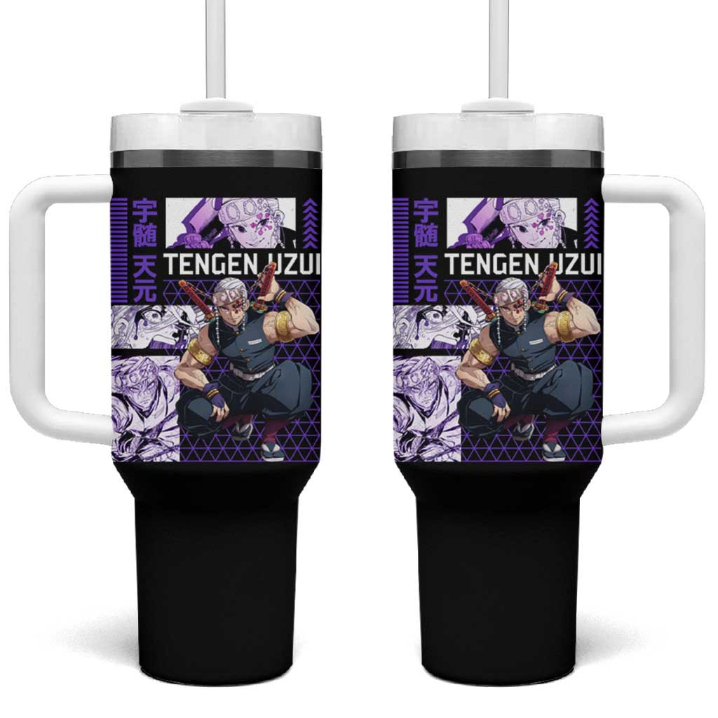 Tengen Uzui Demon Slayer Tumbler With Handle With Bold Purple Sound Hashira Layout