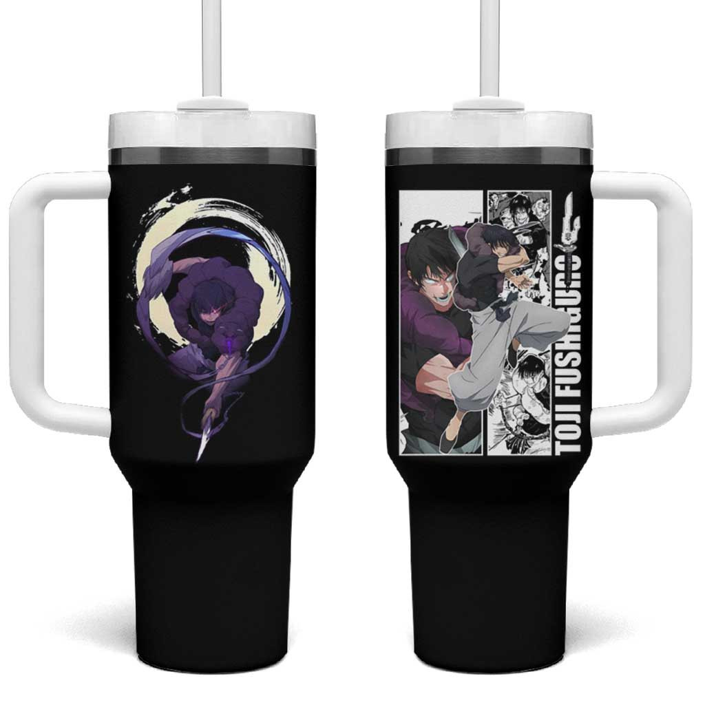 Toji Fushiguro Jujutsu Kaisen Tumbler With Handle With Combat Pose And Ink Circle Design