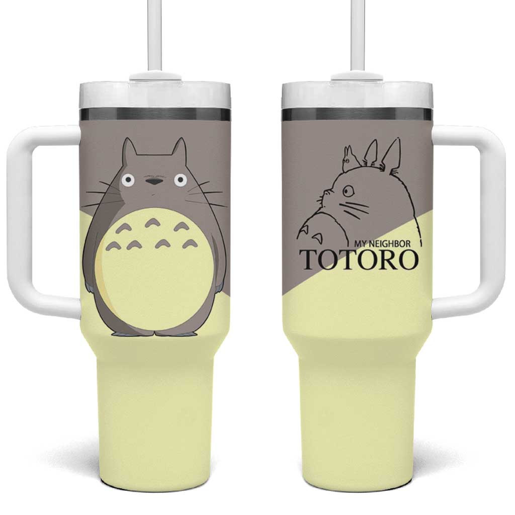 Totoro My Neighbor Totoro Tumbler With Handle Minimalist Anime Character Beige And Grey