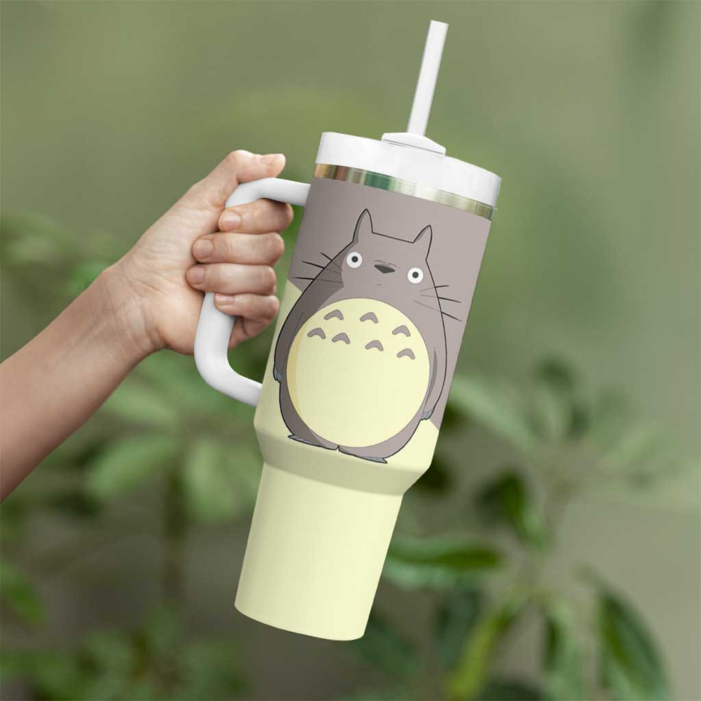 Totoro My Neighbor Totoro Tumbler With Handle Minimalist Anime Character Beige And Grey