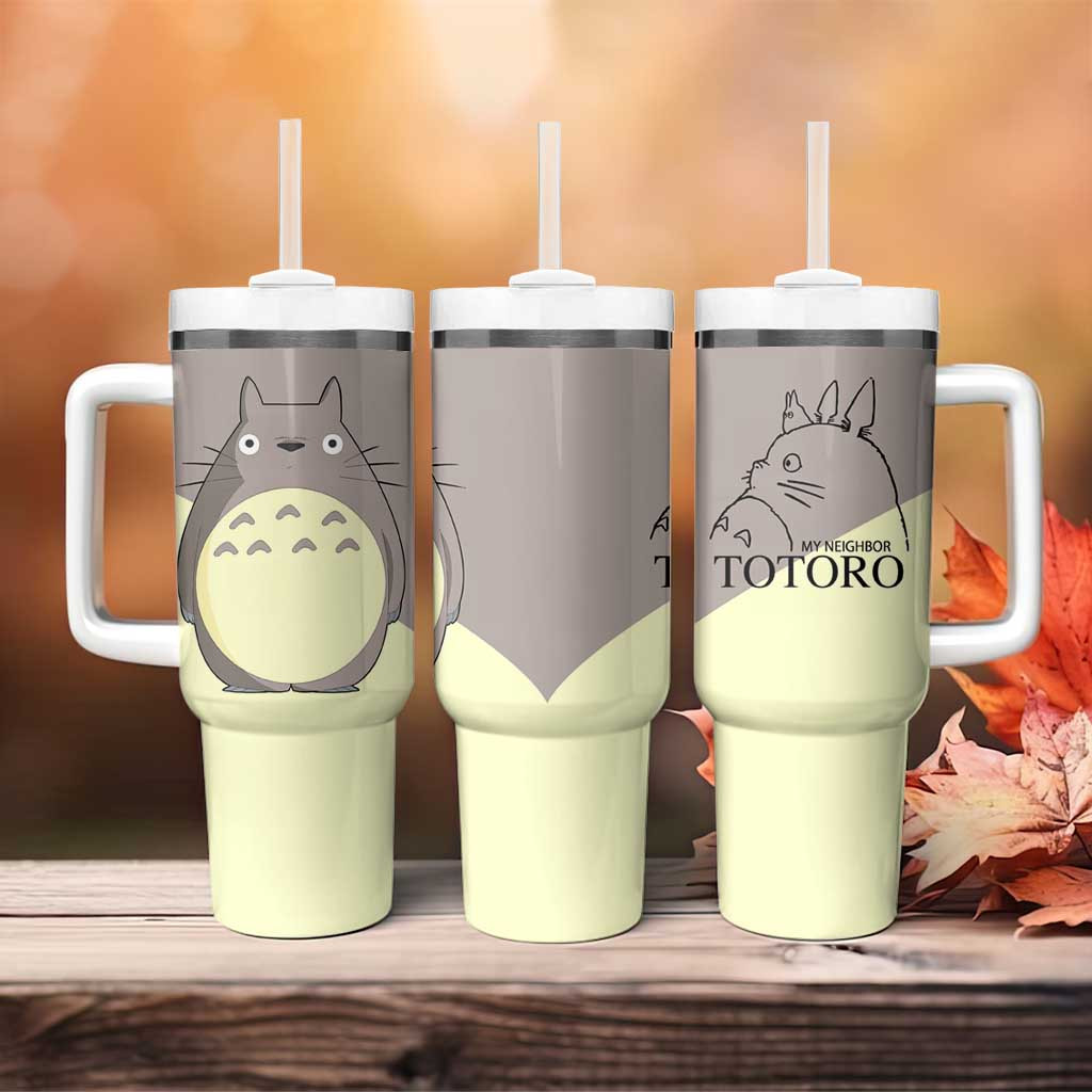 Totoro My Neighbor Totoro Tumbler With Handle Minimalist Anime Character Beige And Grey