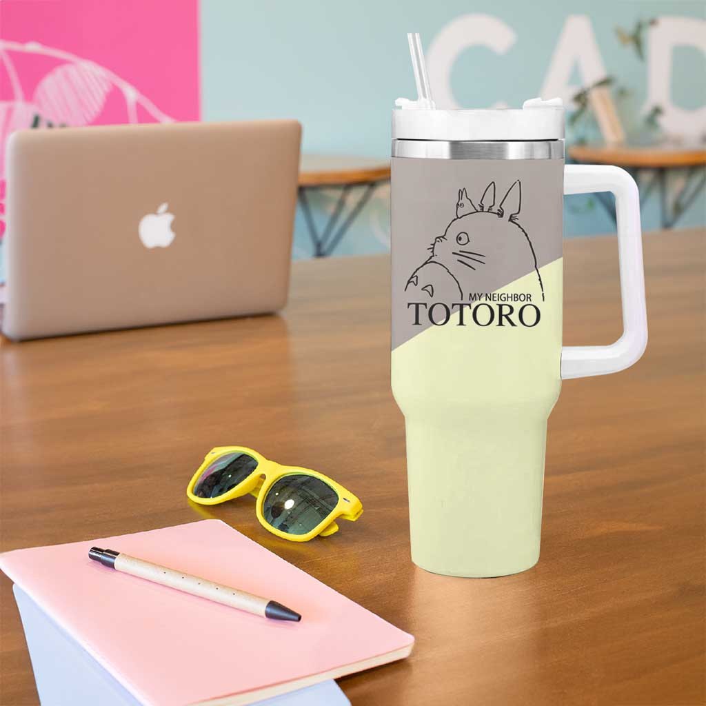 Totoro My Neighbor Totoro Tumbler With Handle Minimalist Anime Character Beige And Grey