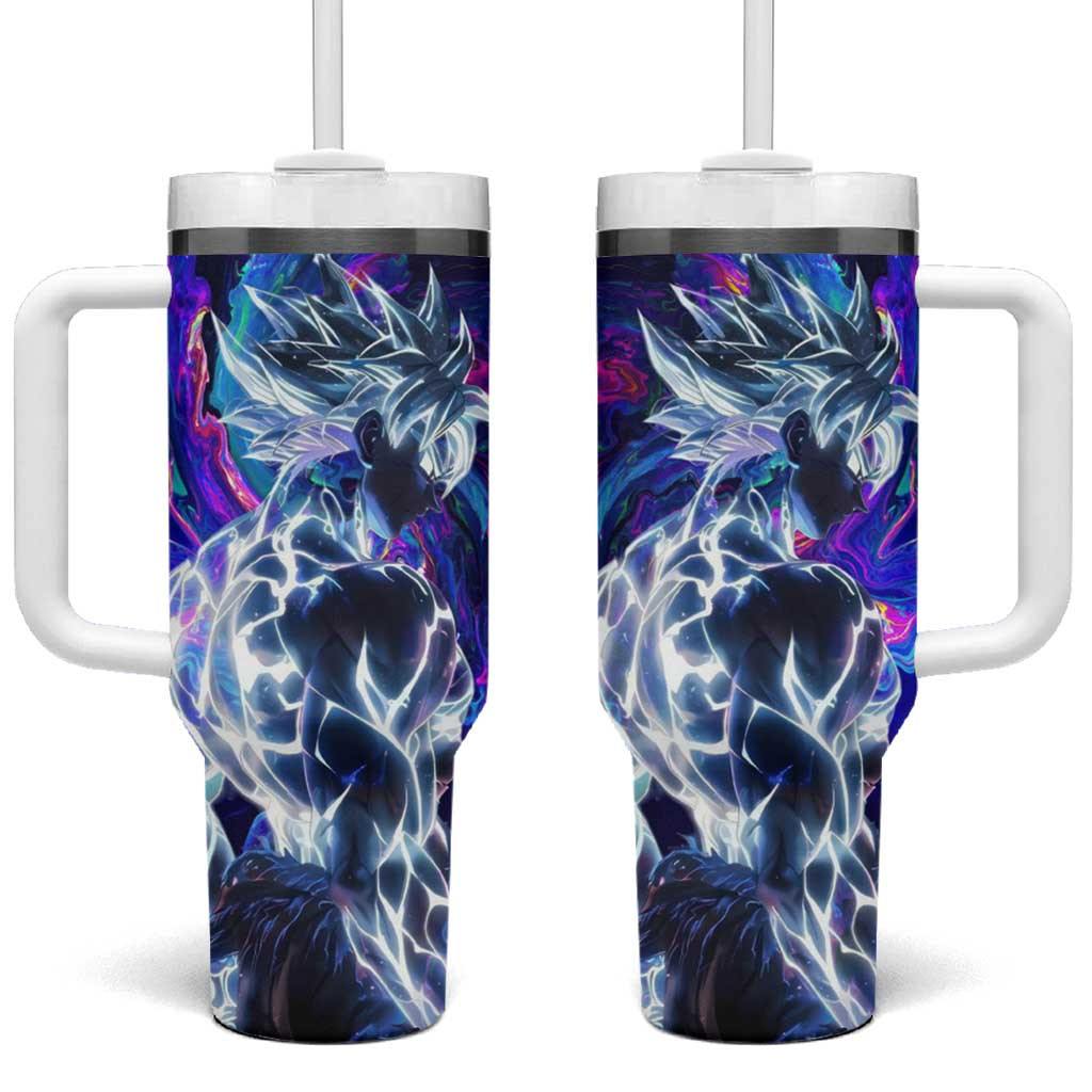 Ultra Instinct Goku Dragon Ball Tumbler With Handle With Cosmic Aura Energy Burst