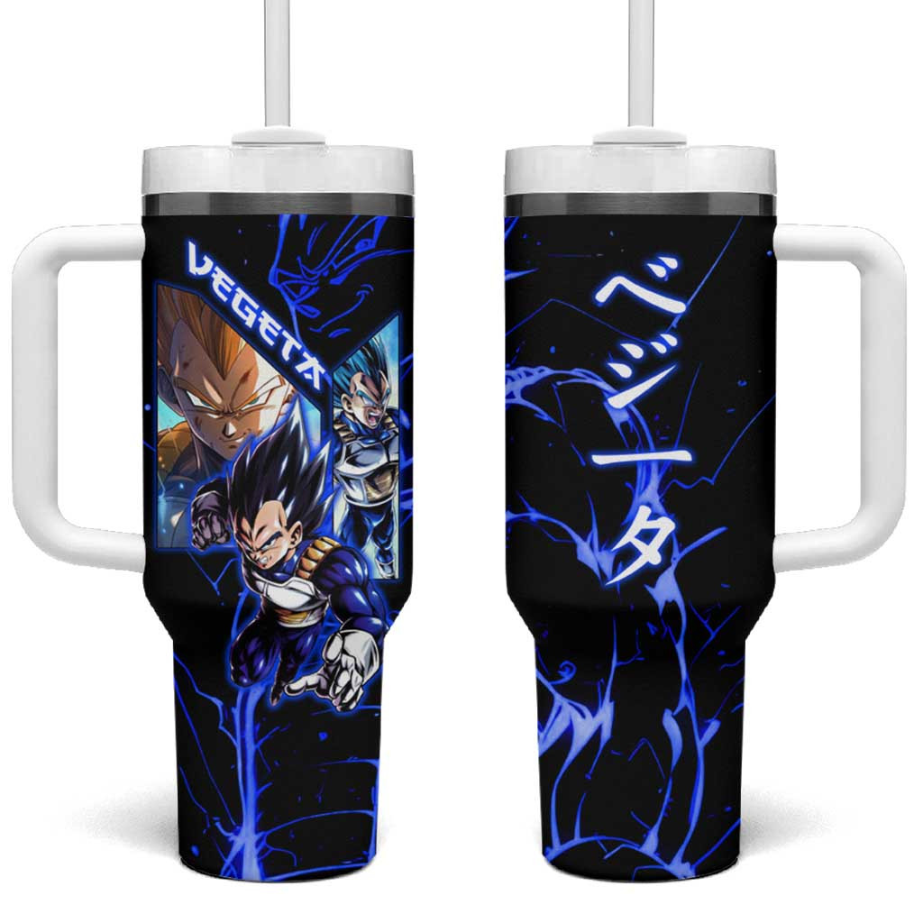 Vegeta Dragon Ball Z Tumbler With Handle With Lightning Aura And Saiyan Armor Design