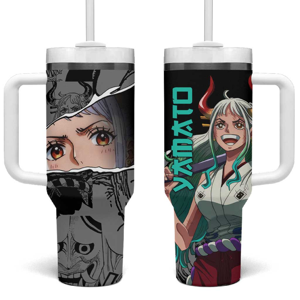 Yamato One Piece Tumbler With Handle With Manga Background And Vibrant Oni Horn Detail