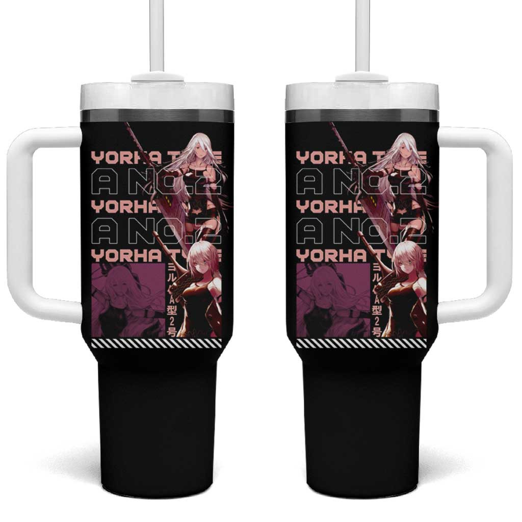 Yorha Type A No2 Tumbler With Handle Black With Nier Automata Anime Character Design