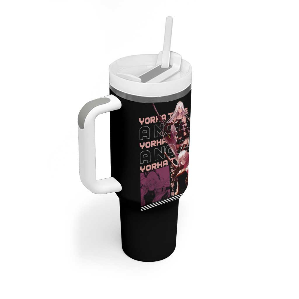 Yorha Type A No2 Tumbler With Handle Black With Nier Automata Anime Character Design