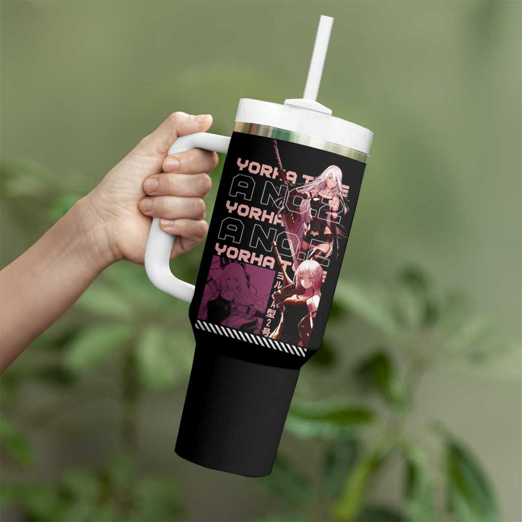 Yorha Type A No2 Tumbler With Handle Black With Nier Automata Anime Character Design