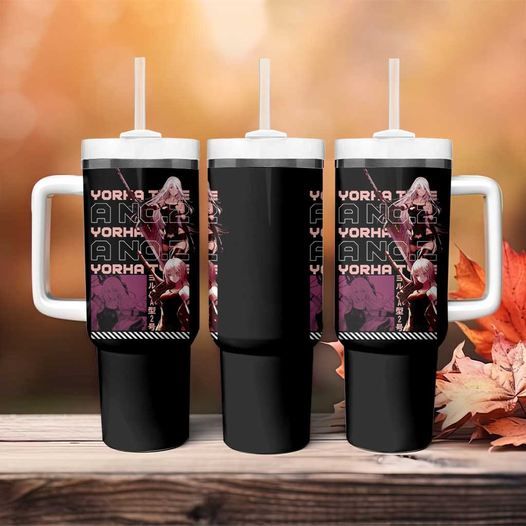 Yorha Type A No2 Tumbler With Handle Black With Nier Automata Anime Character Design