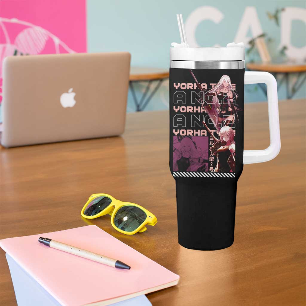 Yorha Type A No2 Tumbler With Handle Black With Nier Automata Anime Character Design