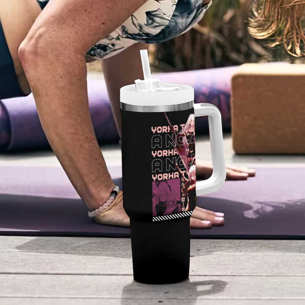 Yorha Type A No2 Tumbler With Handle Black With Nier Automata Anime Character Design