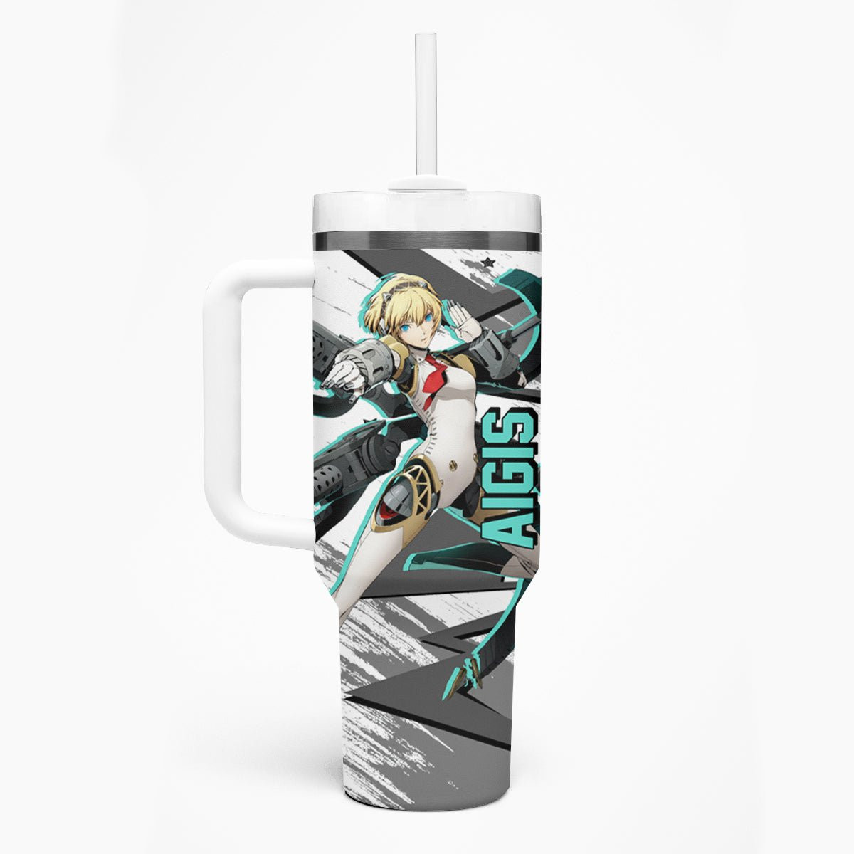 Aigis Persona Tumbler With Handle Anime Mix Polygon Cyber Style
