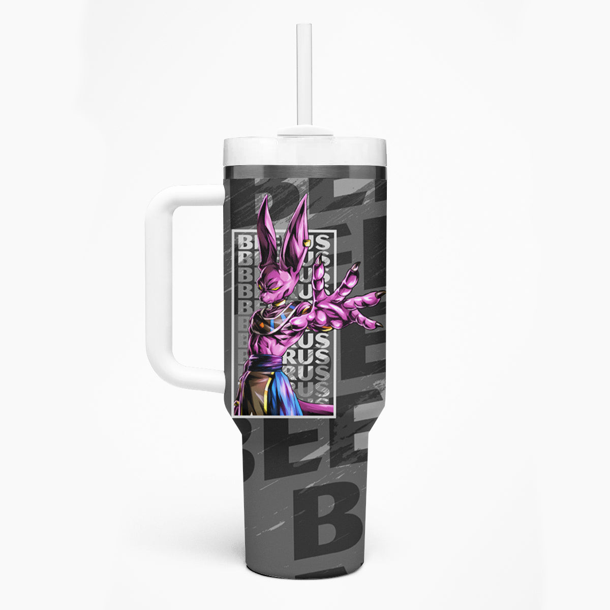 Beerus Dragon Ball Tumbler With Handle Anime Mix Text Pattern Abstract Style