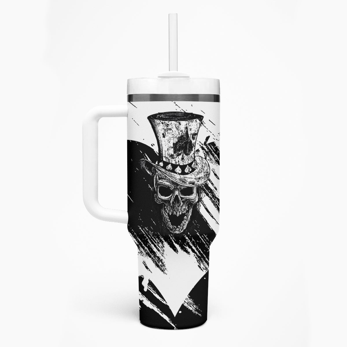 Black Joke Skull Tumbler With Handle Spade Ace Grunge Art