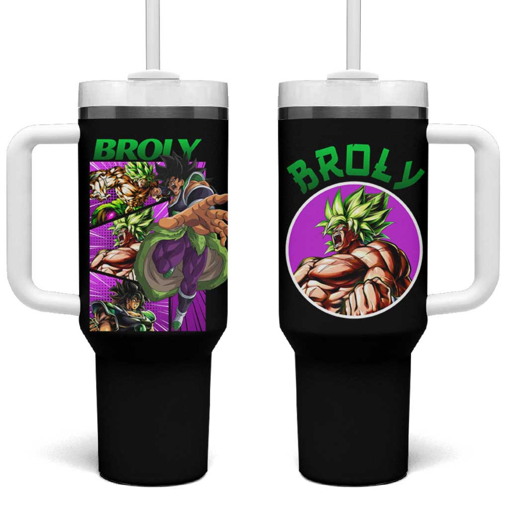 Broly Dragon Ball Furious Saiyan Tumbler With Handle With Green Aura Anime Style