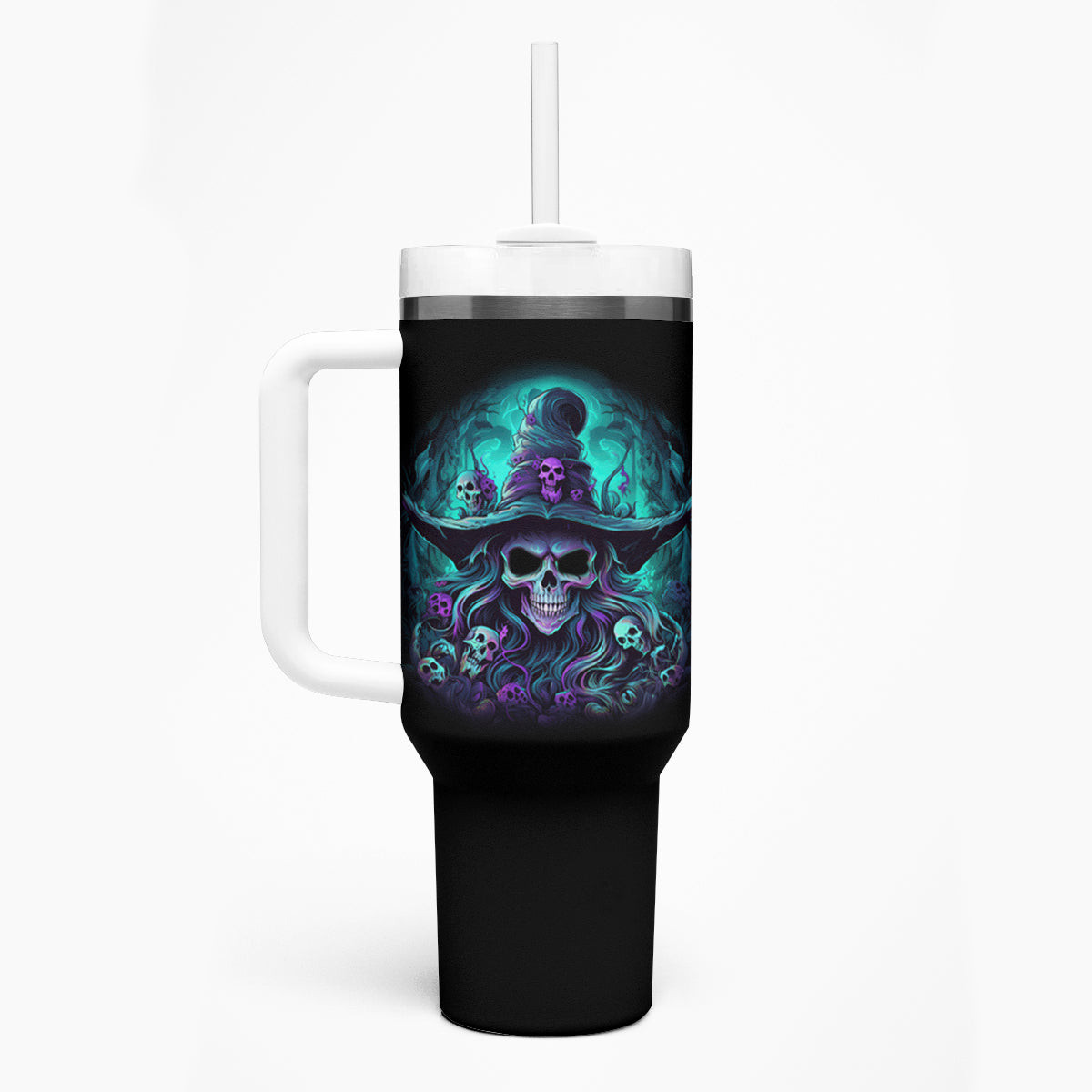 Buckle Up Buttercup Skull Witch Halloween Tumbler With Handle