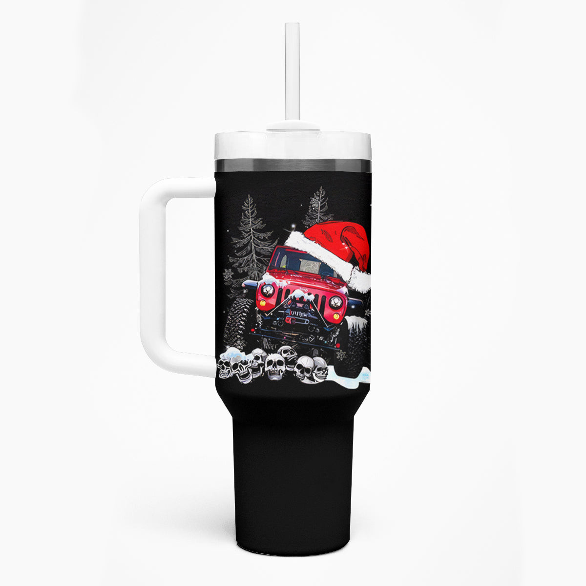 Christmas Red Jeep Tumbler With Handle Jeep Skull Dt01