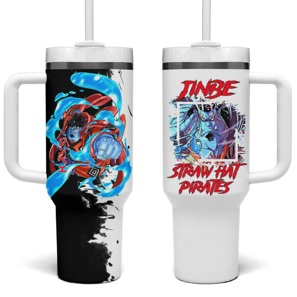 Jinbe One Piece Tumbler With Handle With Water Fist Attack And Straw Hat Pirates Graphic