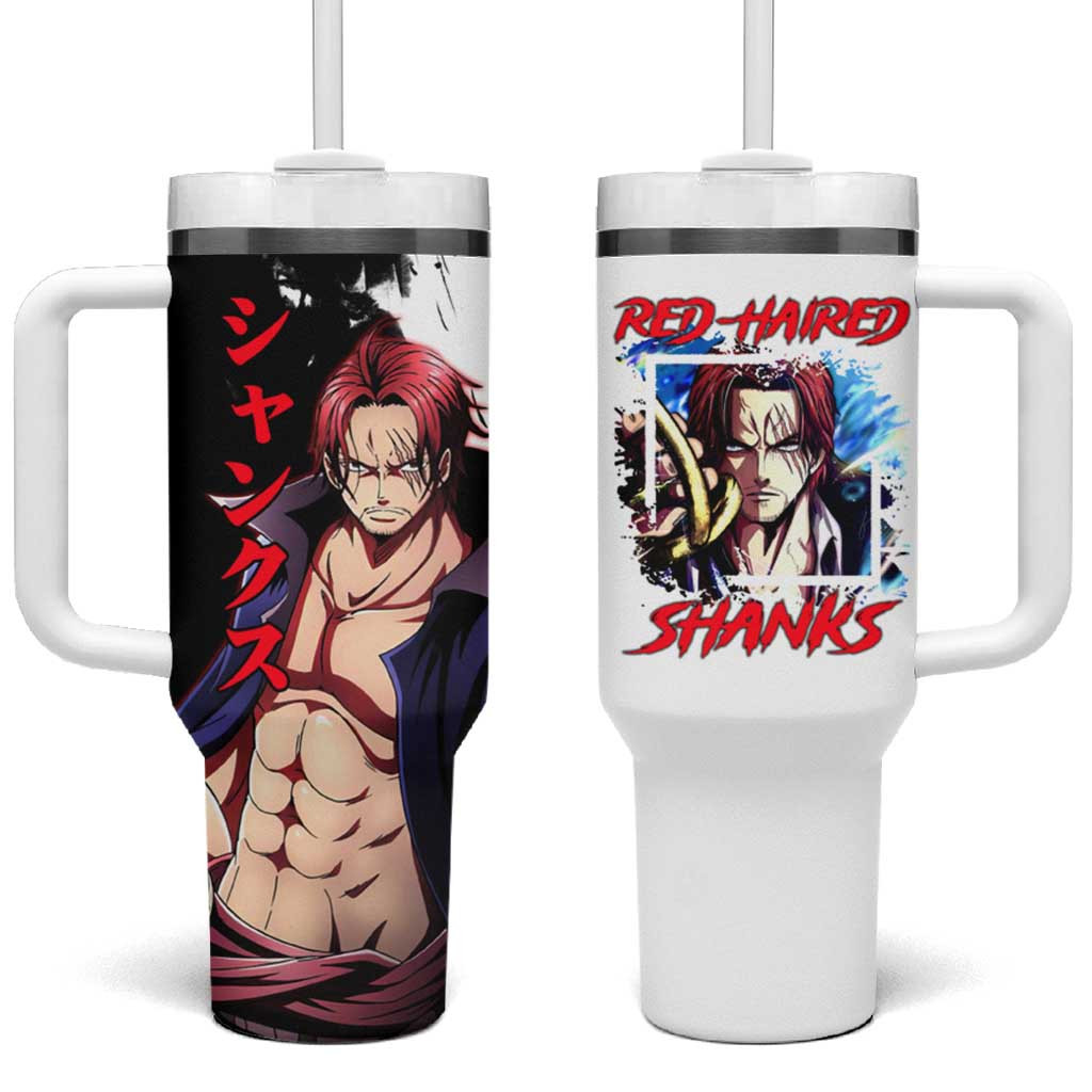Red Haired Shanks Tumbler With Handle With Sword Artwork And One Piece Theme