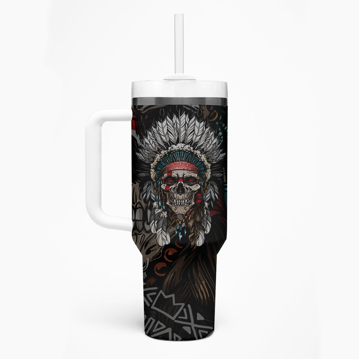 Skull Native American Warrior Tumbler With Handle