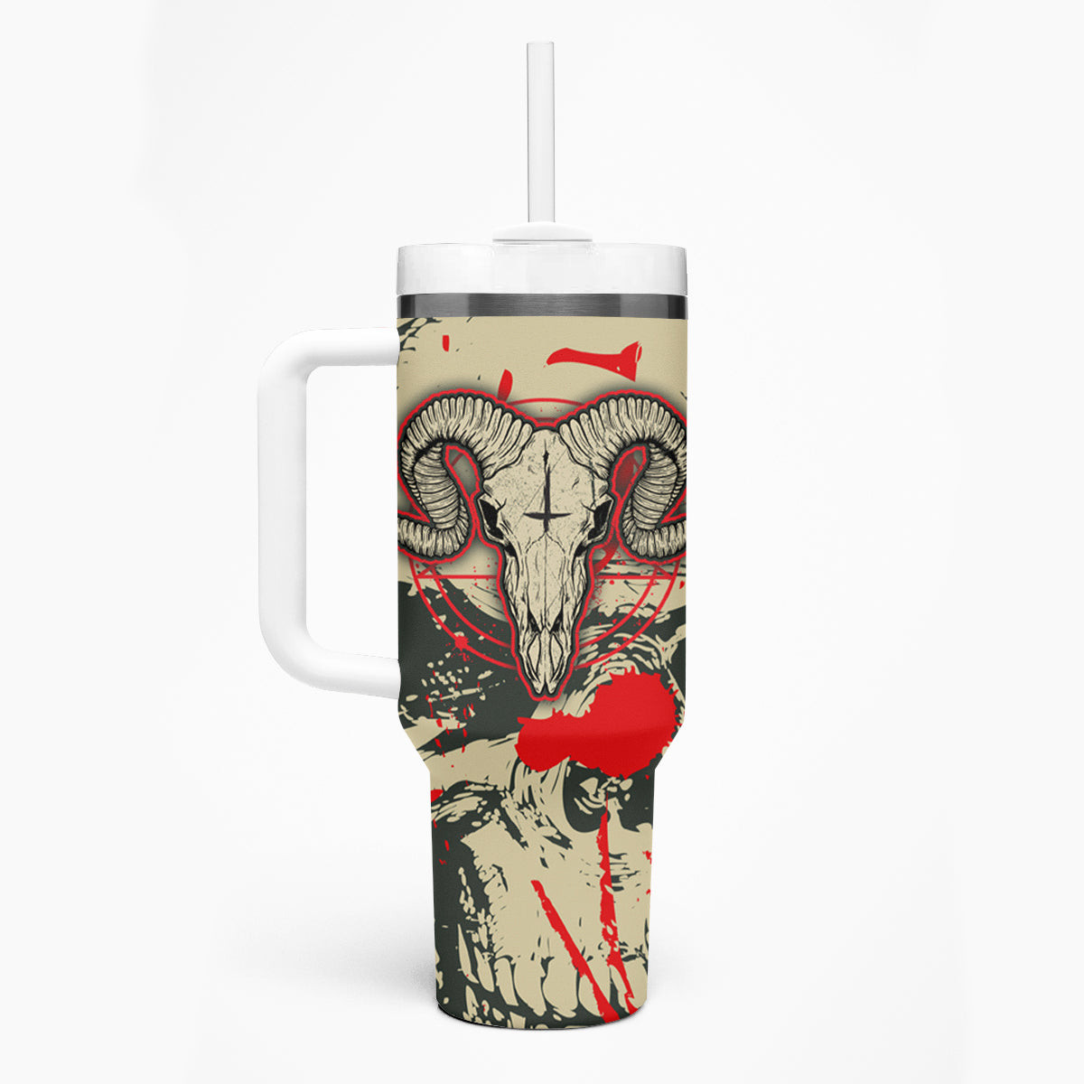 Skull Pattern Tumbler With Handle Demon Art Come With Me