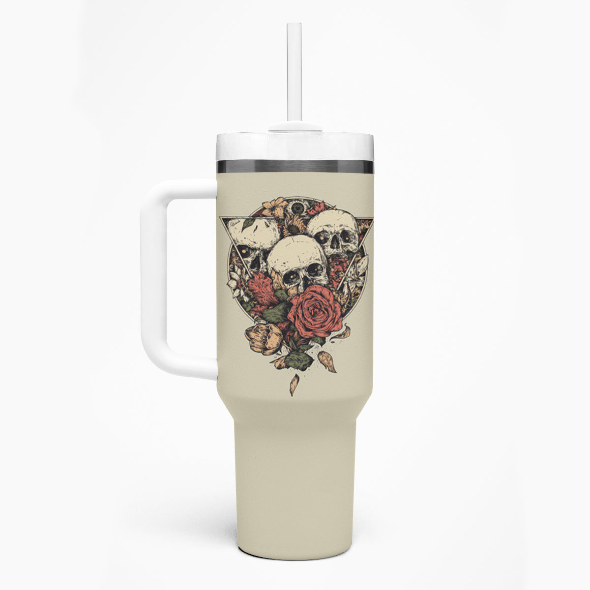 Stuck Between Idk Idc And Idgaf Skull Tumbler With Handle