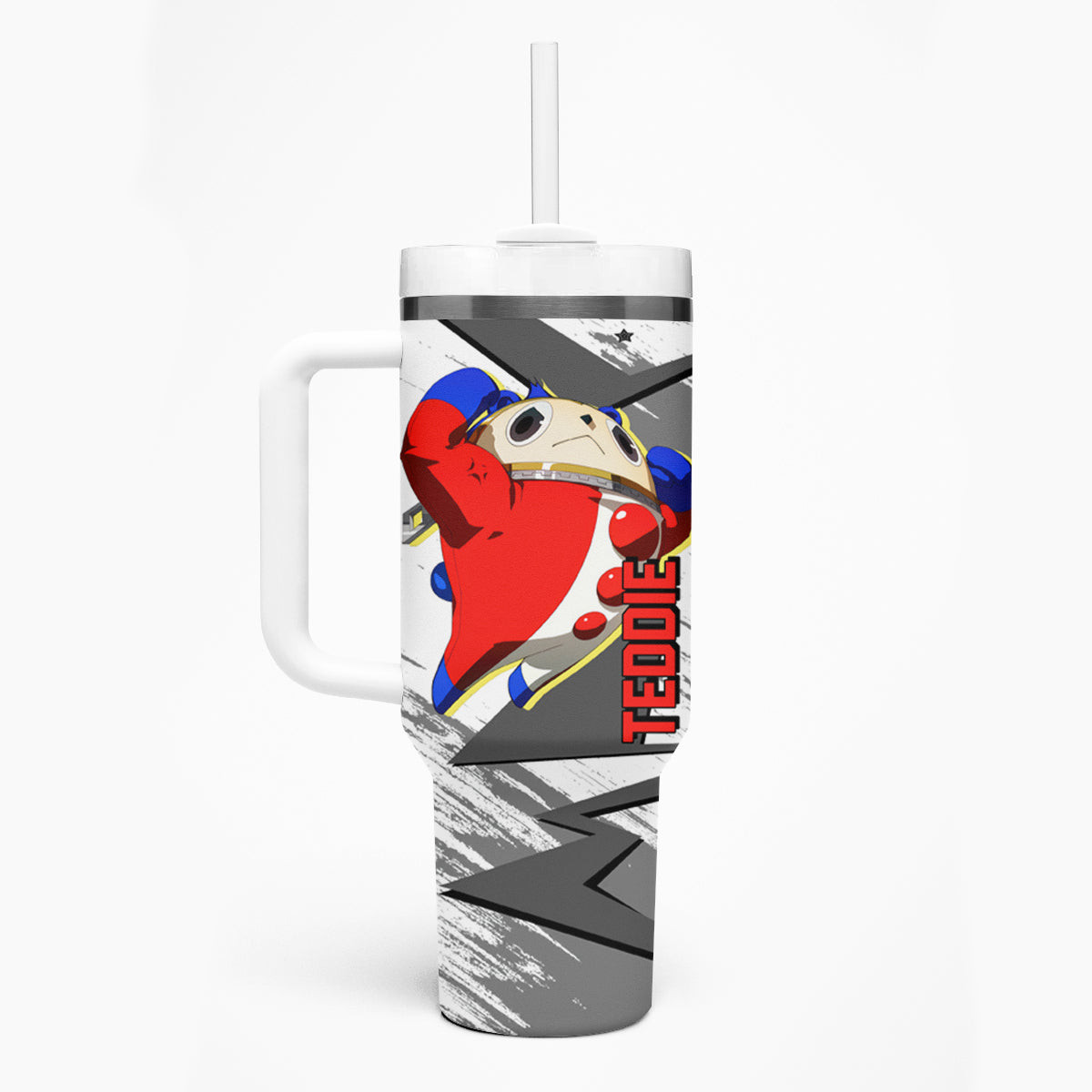 Teddie Persona Tumbler With Handle Anime Mix Polygon Cyber Style