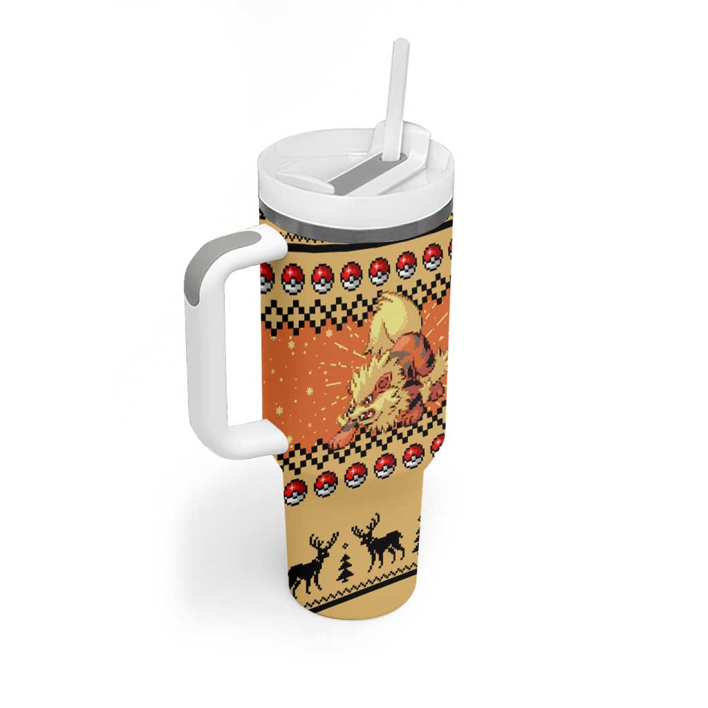 Arcanine Pokemon Tumbler With Handle Anime Pixel Christma Pattern Style