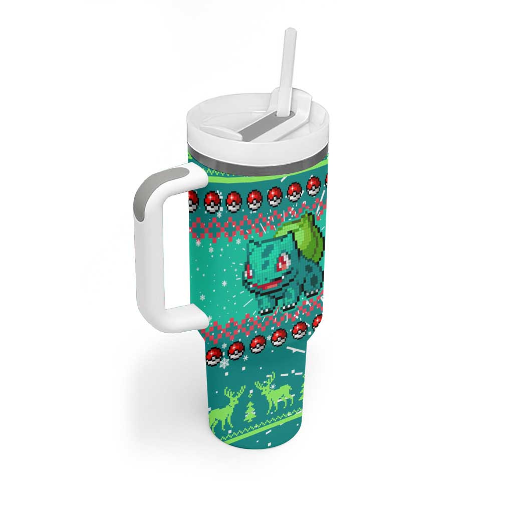 Bulbasaur Pokemon Tumbler With Handle Anime Pixel Christma Pattern Style