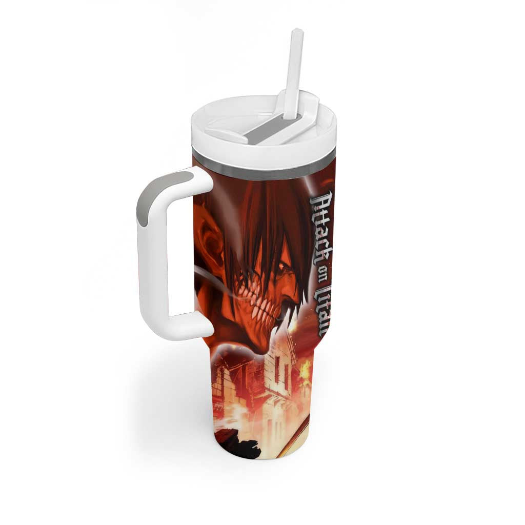 Burning Attack On Titan Tumbler With Handle Anime Mix Trippy Style