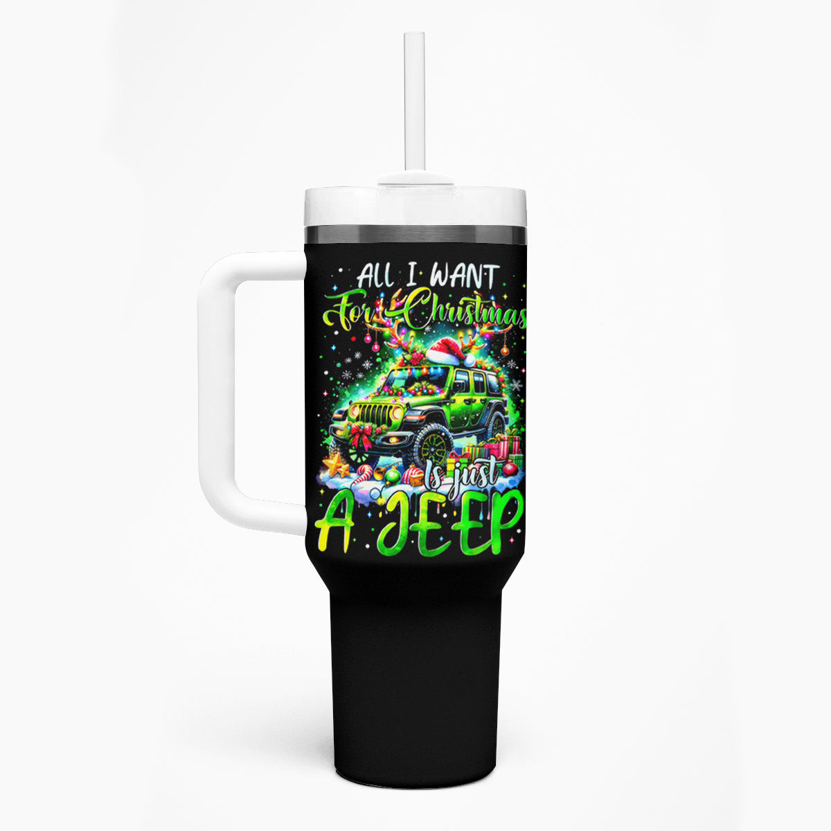 Christmas Deer Jeep Tumbler With Handle All I Want For Christmas Is Just A Jeep