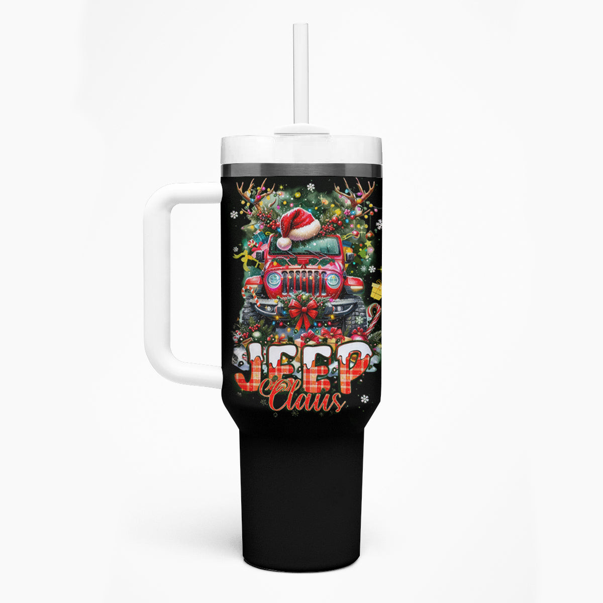 Christmas Deer Jeep Tumbler With Handle Jeep Claus