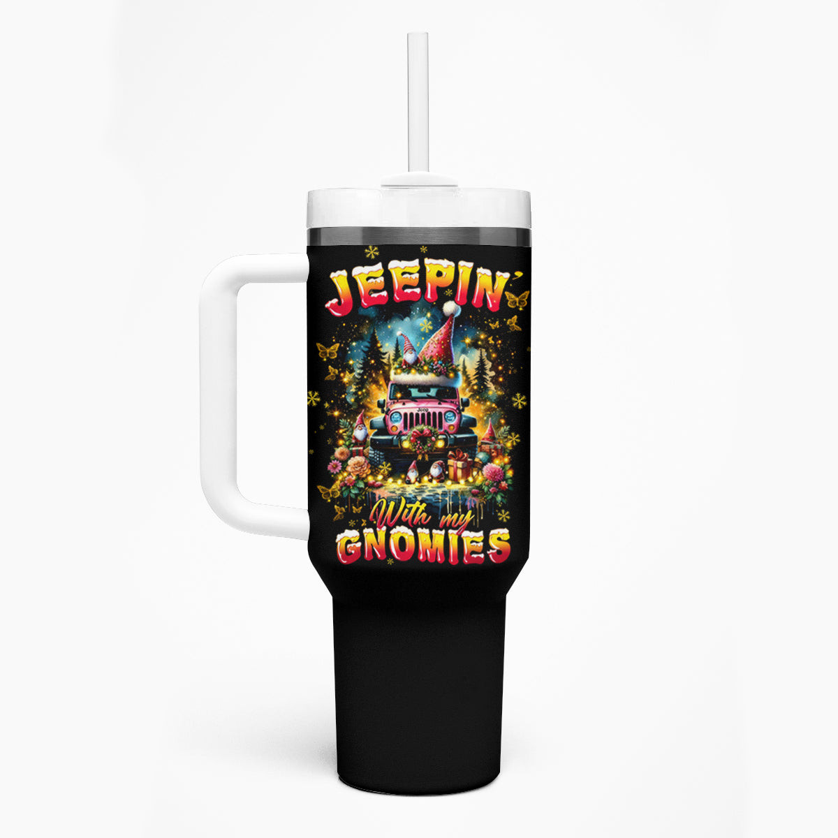 Christmas Jeep Tumbler With Handle Jeepin With My Gnomies